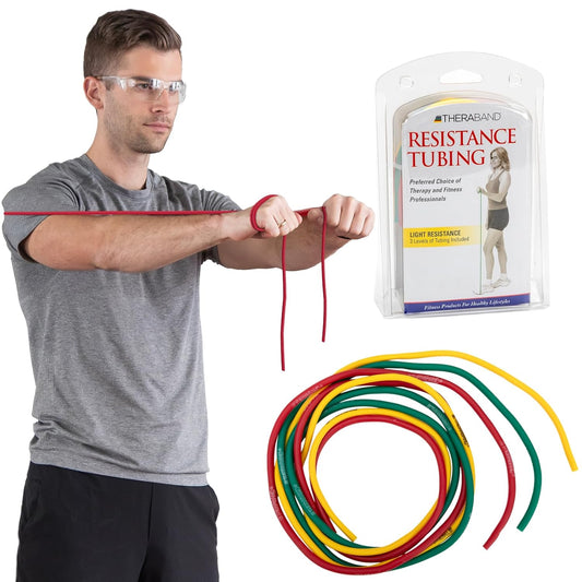 Resistance Tubes, Begginer Set, Yellow, Red, and Green, 5 ft Latex Tubing, Home or Clinic Use, Cut-to-Fit, Color-Coded Resistance Bands for Upper & Lower Body Workouts