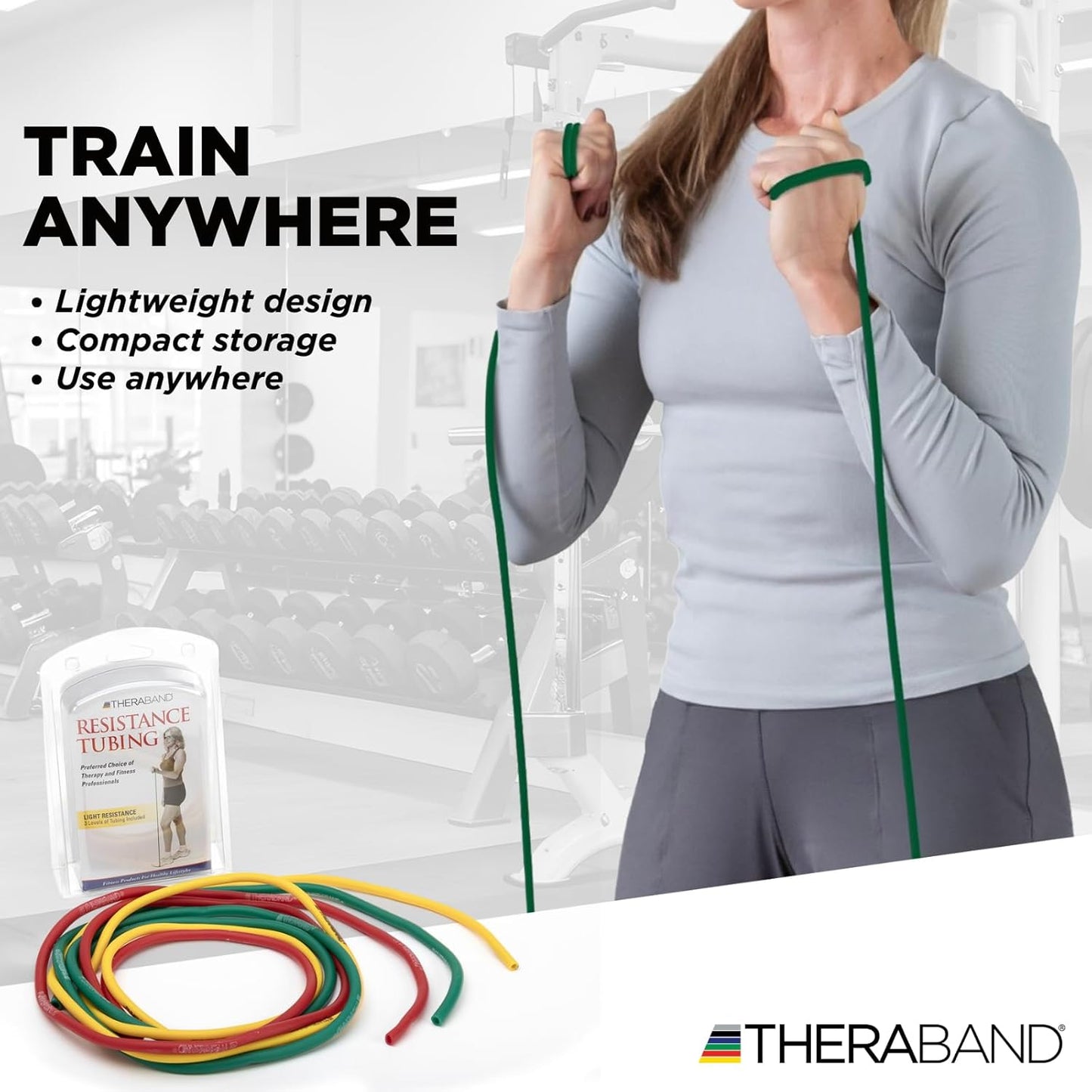 Resistance Tubes, Begginer Set, Yellow, Red, and Green, 5 ft Latex Tubing, Home or Clinic Use, Cut-to-Fit, Color-Coded Resistance Bands for Upper & Lower Body Workouts