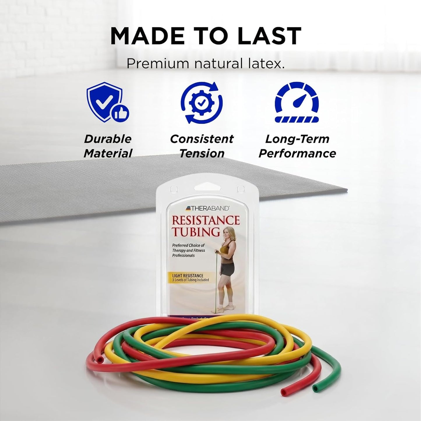 Resistance Tubes, Begginer Set, Yellow, Red, and Green, 5 ft Latex Tubing, Home or Clinic Use, Cut-to-Fit, Color-Coded Resistance Bands for Upper & Lower Body Workouts