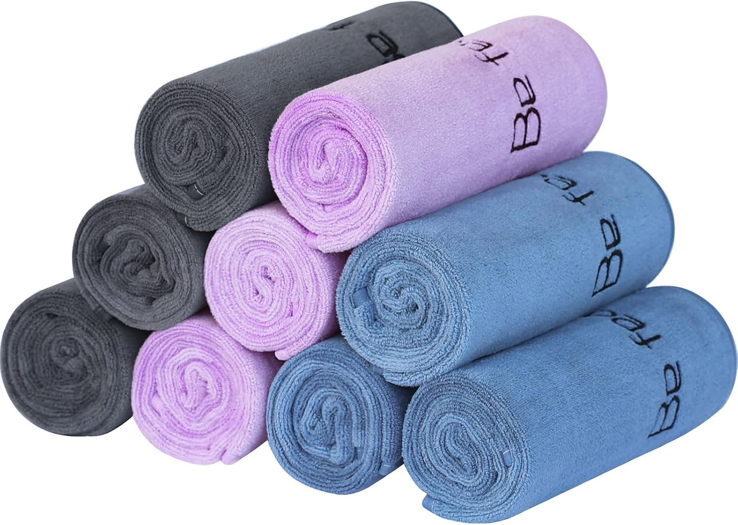 Microfiber Gym Towels Bigger Size Super Soft for Exercise Fitness, Sports, Workout, 380-GSM 15-Inch x 31-Inch Quick-Drying Towels (3 Pack, Grey+Blue+Purple)