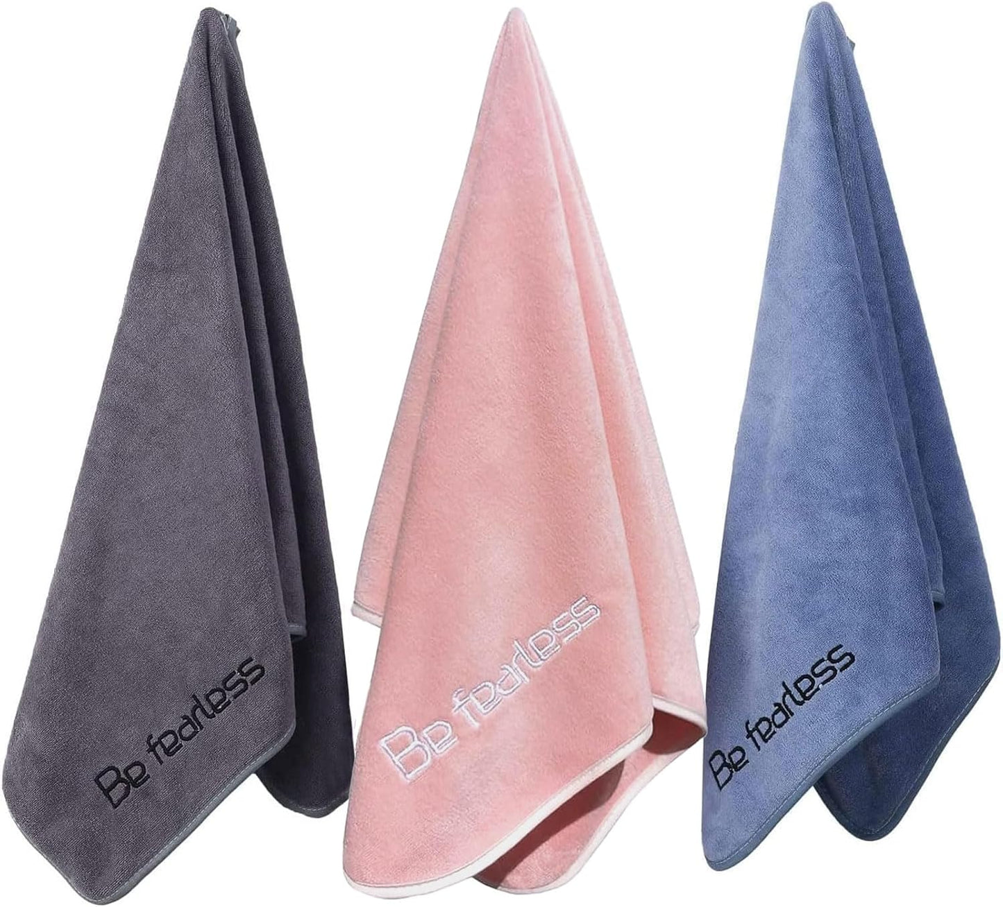 Microfiber Gym Towels Bigger Size Super Soft for Exercise Fitness, Sports, Workout, 380-GSM 15-Inch x 31-Inch Quick-Drying Towels (3 Pack, Grey+Blue+Purple)