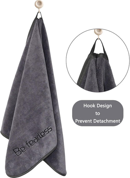 Microfiber Gym Towels Bigger Size Super Soft for Exercise Fitness, Sports, Workout, 380-GSM 15-Inch x 31-Inch Quick-Drying Towels (3 Pack, Grey+Blue+Purple)