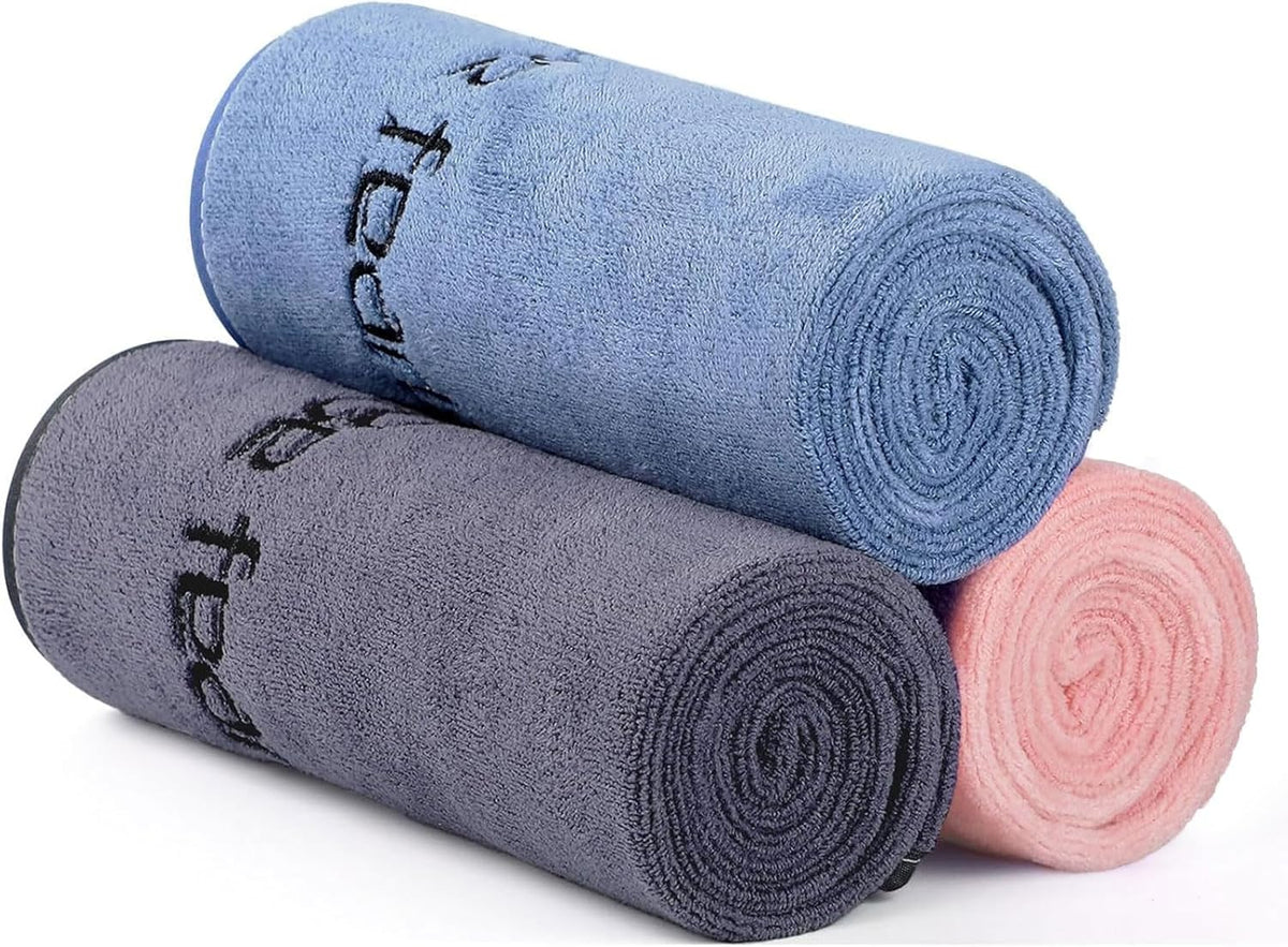 Microfiber Gym Towels Bigger Size Super Soft for Exercise Fitness, Sports, Workout, 380-GSM 15-Inch x 31-Inch Quick-Drying Towels (3 Pack, Grey+Blue+Purple)