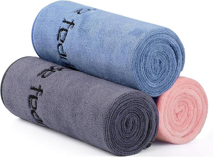 Microfiber Gym Towels Bigger Size Super Soft for Exercise Fitness, Sports, Workout, 380-GSM 15-Inch x 31-Inch Quick-Drying Towels (3 Pack, Grey+Blue+Purple)