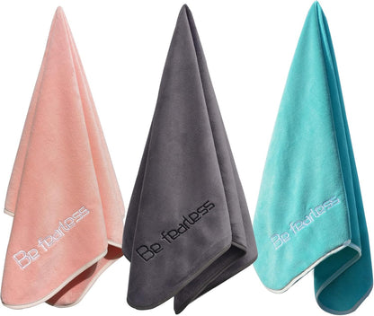 Microfiber Gym Towels Bigger Size Super Soft for Exercise Fitness, Sports, Workout, 380-GSM 15-Inch x 31-Inch Quick-Drying Towels (3 Pack, Grey+Blue+Purple)