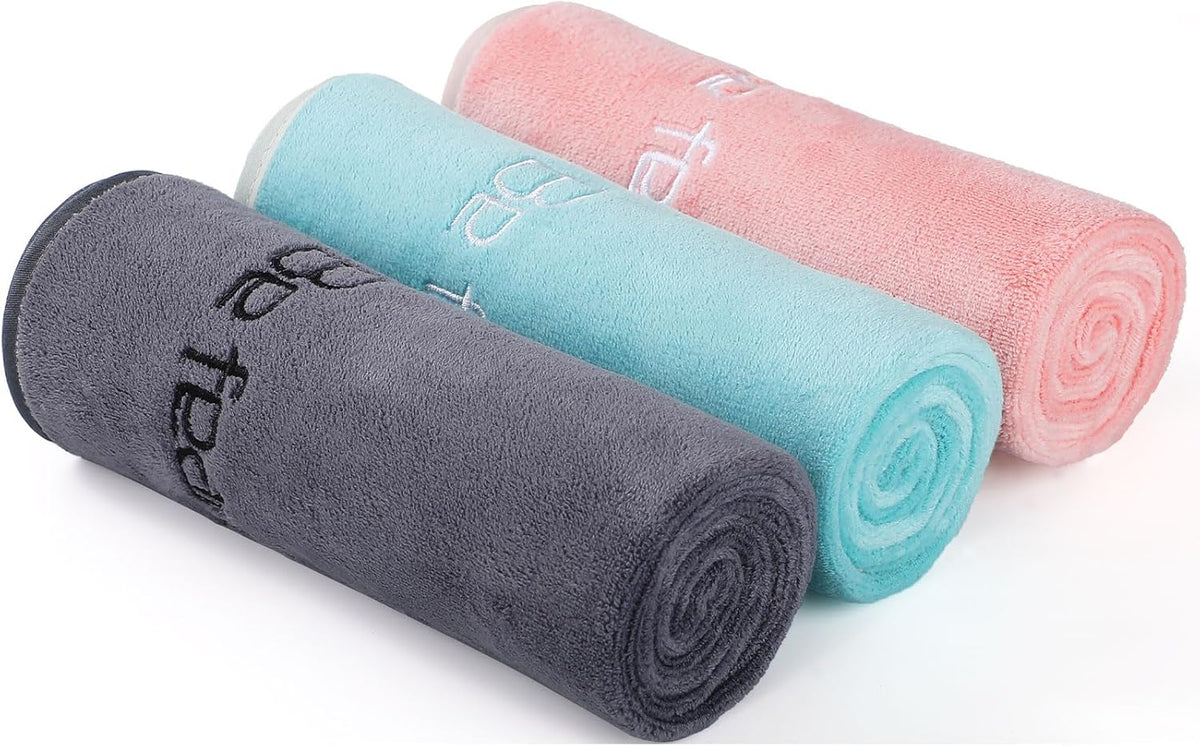 Microfiber Gym Towels Bigger Size Super Soft for Exercise Fitness, Sports, Workout, 380-GSM 15-Inch x 31-Inch Quick-Drying Towels (3 Pack, Grey+Blue+Purple)