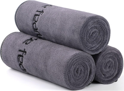 Microfiber Gym Towels Bigger Size Super Soft for Exercise Fitness, Sports, Workout, 380-GSM 15-Inch x 31-Inch Quick-Drying Towels (3 Pack, Grey+Blue+Purple)