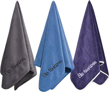 Microfiber Gym Towels Bigger Size Super Soft for Exercise Fitness, Sports, Workout, 380-GSM 15-Inch x 31-Inch Quick-Drying Towels (3 Pack, Grey+Blue+Purple)