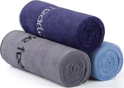 Microfiber Gym Towels Bigger Size Super Soft for Exercise Fitness, Sports, Workout, 380-GSM 15-Inch x 31-Inch Quick-Drying Towels (3 Pack, Grey+Blue+Purple)