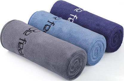 Microfiber Gym Towels Bigger Size Super Soft for Exercise Fitness, Sports, Workout, 380-GSM 15-Inch x 31-Inch Quick-Drying Towels (3 Pack, Grey+Blue+Purple)