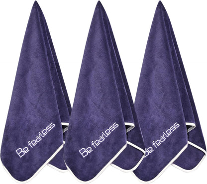 Microfiber Gym Towels Bigger Size Super Soft for Exercise Fitness, Sports, Workout, 380-GSM 15-Inch x 31-Inch Quick-Drying Towels (3 Pack, Grey+Blue+Purple)