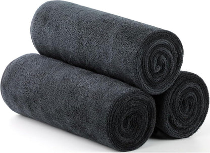 Microfiber Gym Towels Bigger Size Super Soft for Exercise Fitness, Sports, Workout, 380-GSM 15-Inch x 31-Inch Quick-Drying Towels (3 Pack, Grey+Blue+Purple)
