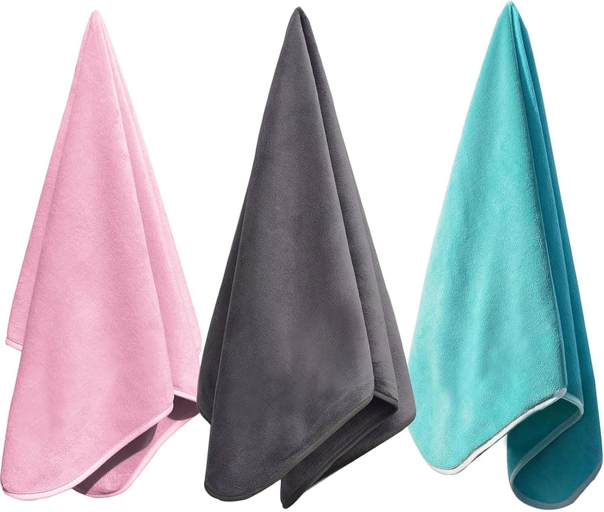 Microfiber Gym Towels Bigger Size Super Soft for Exercise Fitness, Sports, Workout, 380-GSM 15-Inch x 31-Inch Quick-Drying Towels (3 Pack, Grey+Blue+Purple)