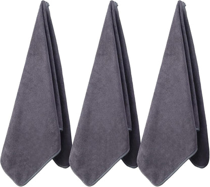 Microfiber Gym Towels Bigger Size Super Soft for Exercise Fitness, Sports, Workout, 380-GSM 15-Inch x 31-Inch Quick-Drying Towels (3 Pack, Grey+Blue+Purple)
