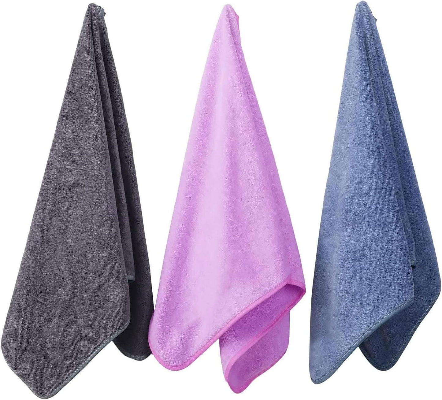 Microfiber Gym Towels Bigger Size Super Soft for Exercise Fitness, Sports, Workout, 380-GSM 15-Inch x 31-Inch Quick-Drying Towels (3 Pack, Grey+Blue+Purple)