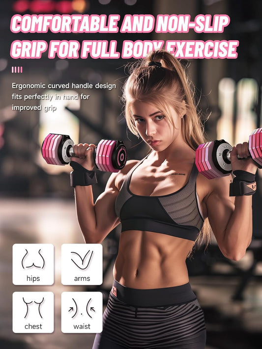 Adjustable Dumbbells Set, 1-Sec Fast Adjustable 5 Free Weights, Premium Comfort Non-slip Metal Handle, Compact Size for Full Body Home Workout