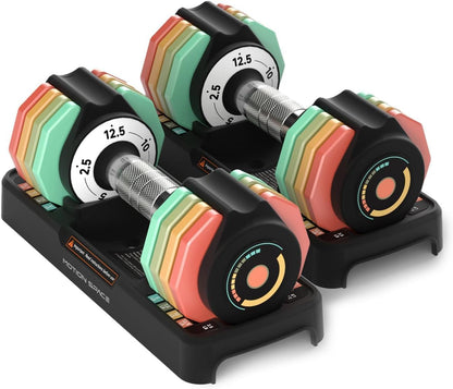 Adjustable Dumbbells Set, 1-Sec Fast Adjustable 5 Free Weights, Premium Comfort Non-slip Metal Handle, Compact Size for Full Body Home Workout