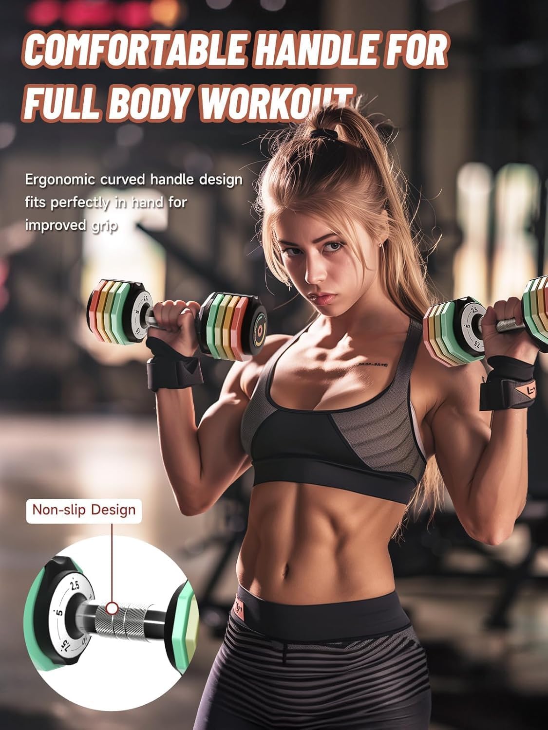 Adjustable Dumbbells Set, 1-Sec Fast Adjustable 5 Free Weights, Premium Comfort Non-slip Metal Handle, Compact Size for Full Body Home Workout