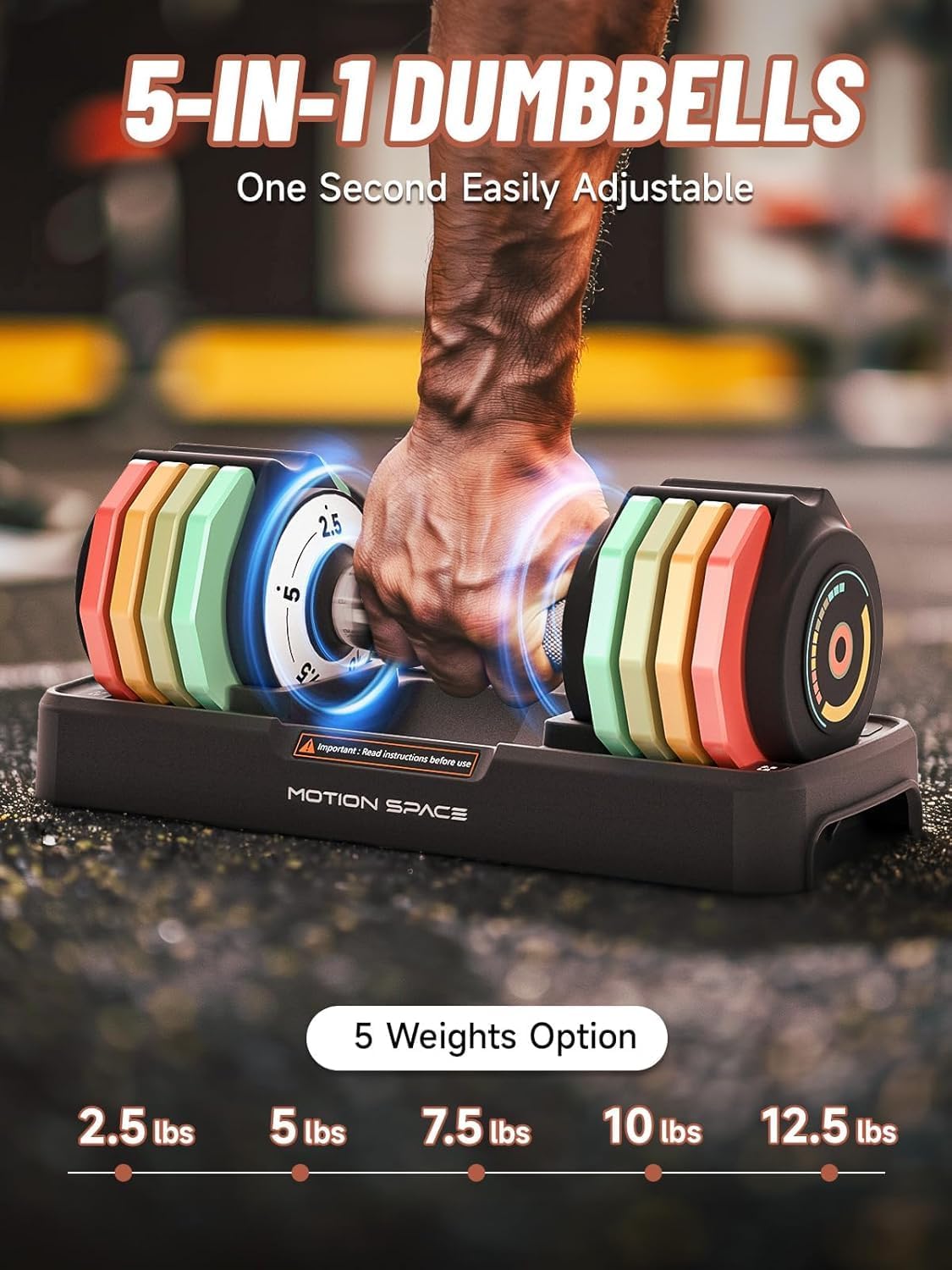 Adjustable Dumbbells Set, 1-Sec Fast Adjustable 5 Free Weights, Premium Comfort Non-slip Metal Handle, Compact Size for Full Body Home Workout