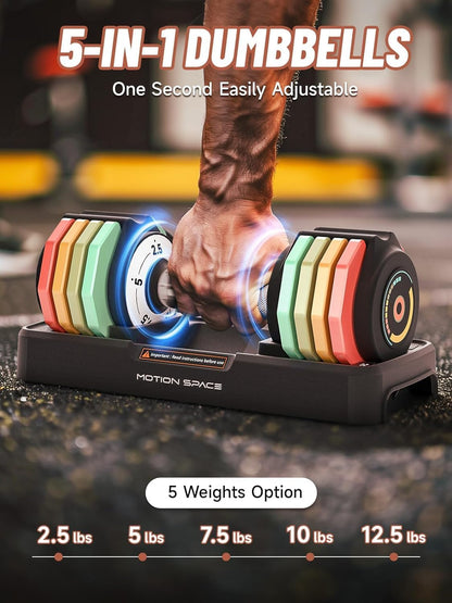 Adjustable Dumbbells Set, 1-Sec Fast Adjustable 5 Free Weights, Premium Comfort Non-slip Metal Handle, Compact Size for Full Body Home Workout