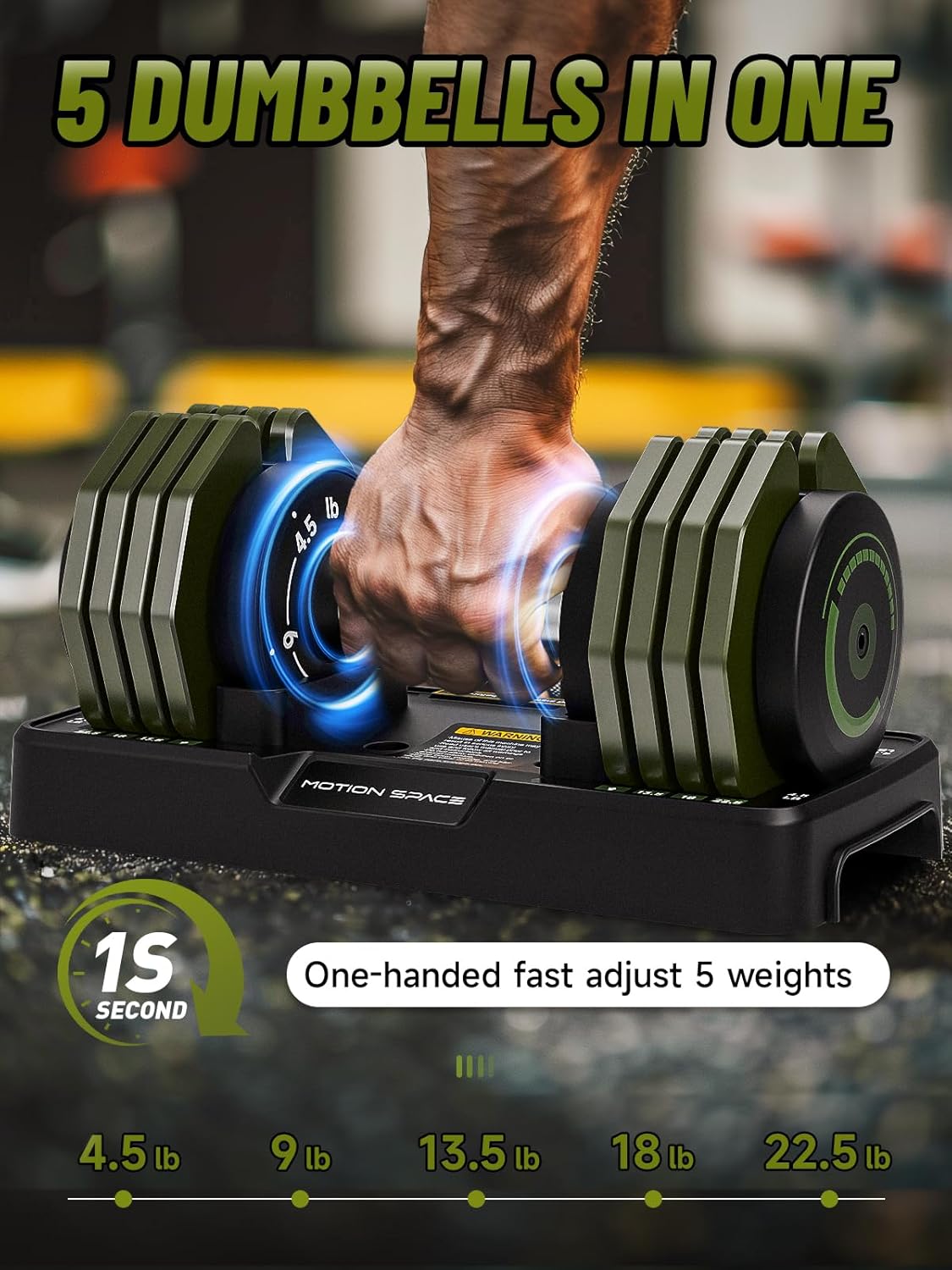 Adjustable Dumbbells Set, 1-Sec Fast Adjustable 5 Free Weights, Premium Comfort Non-slip Metal Handle, Compact Size for Full Body Home Workout