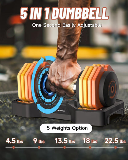 Adjustable Dumbbells Set, 1-Sec Fast Adjustable 5 Free Weights, Premium Comfort Non-slip Metal Handle, Compact Size for Full Body Home Workout
