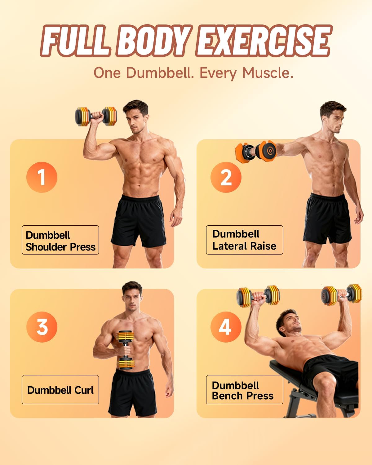 Adjustable Dumbbells Set, 1-Sec Fast Adjustable 5 Free Weights, Premium Comfort Non-slip Metal Handle, Compact Size for Full Body Home Workout
