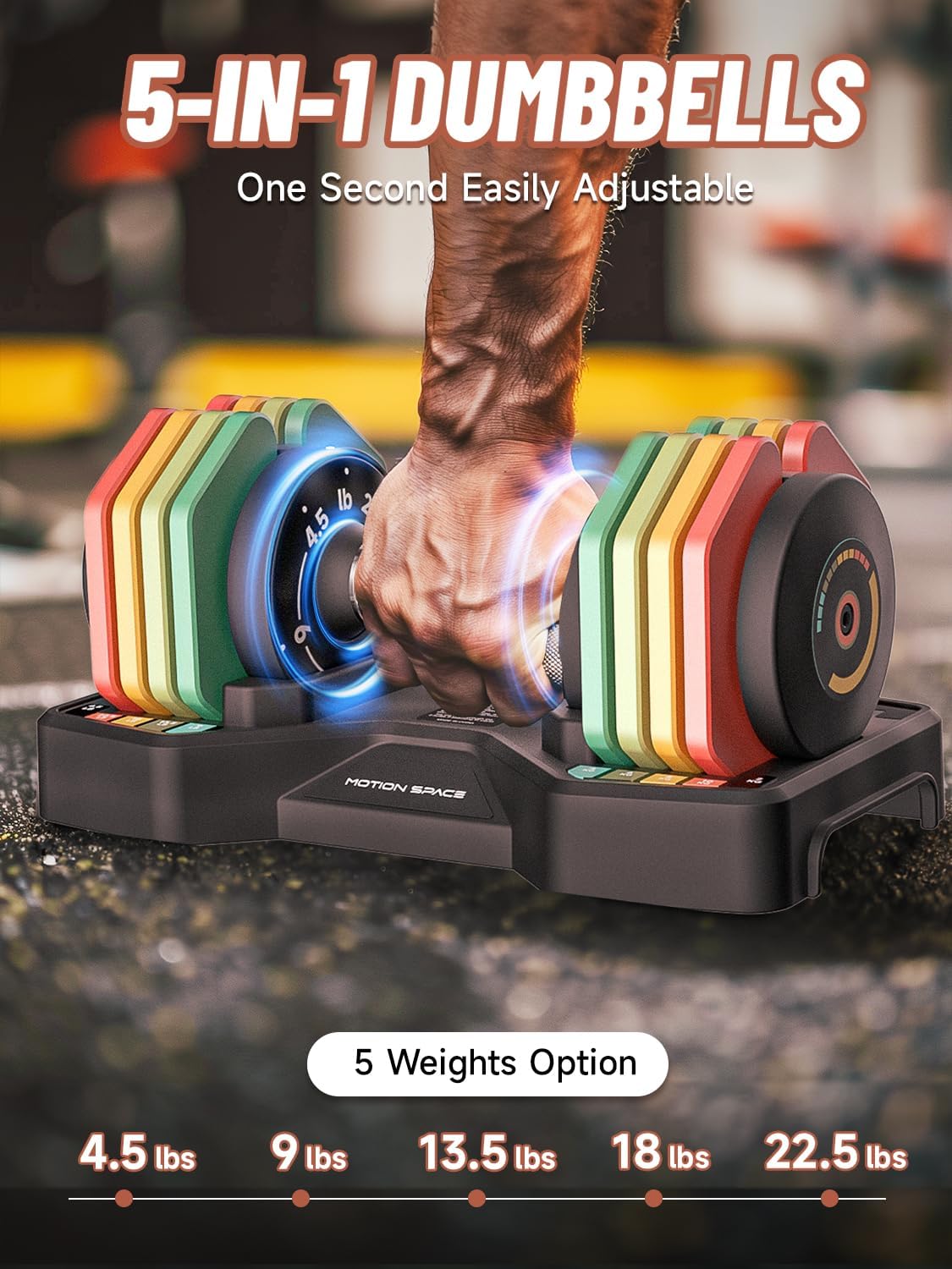 Adjustable Dumbbells Set, 1-Sec Fast Adjustable 5 Free Weights, Premium Comfort Non-slip Metal Handle, Compact Size for Full Body Home Workout