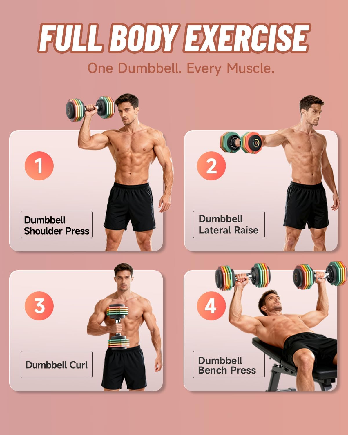 Adjustable Dumbbells Set, 1-Sec Fast Adjustable 5 Free Weights, Premium Comfort Non-slip Metal Handle, Compact Size for Full Body Home Workout