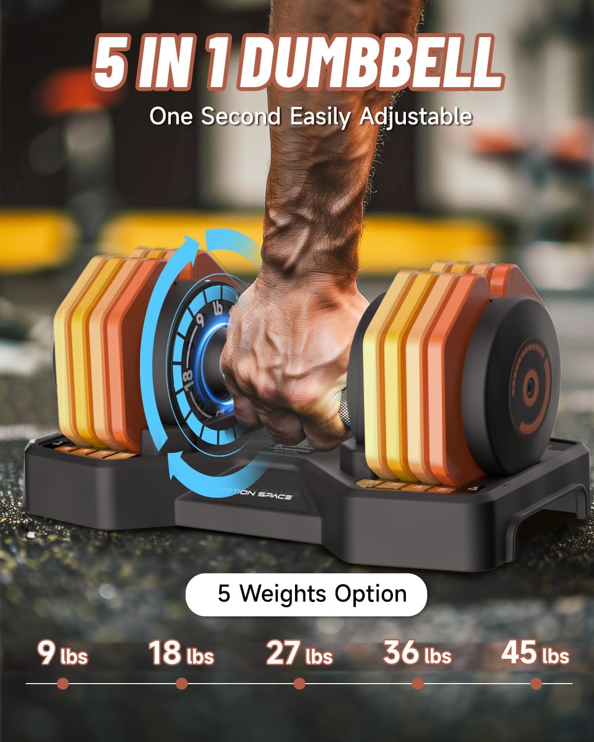 Adjustable Dumbbells Set, 1-Sec Fast Adjustable 5 Free Weights, Premium Comfort Non-slip Metal Handle, Compact Size for Full Body Home Workout