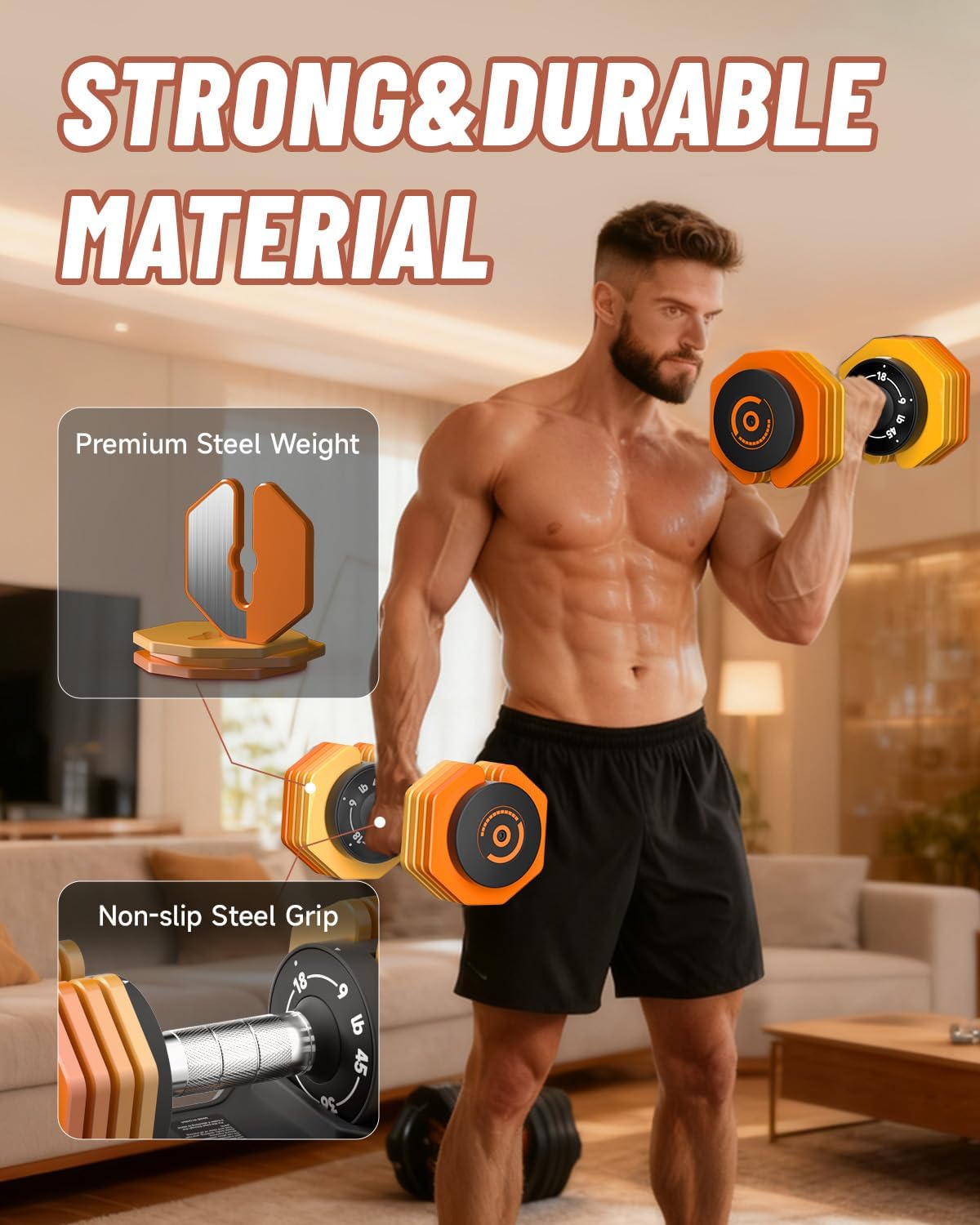 Adjustable Dumbbells Set, 1-Sec Fast Adjustable 5 Free Weights, Premium Comfort Non-slip Metal Handle, Compact Size for Full Body Home Workout
