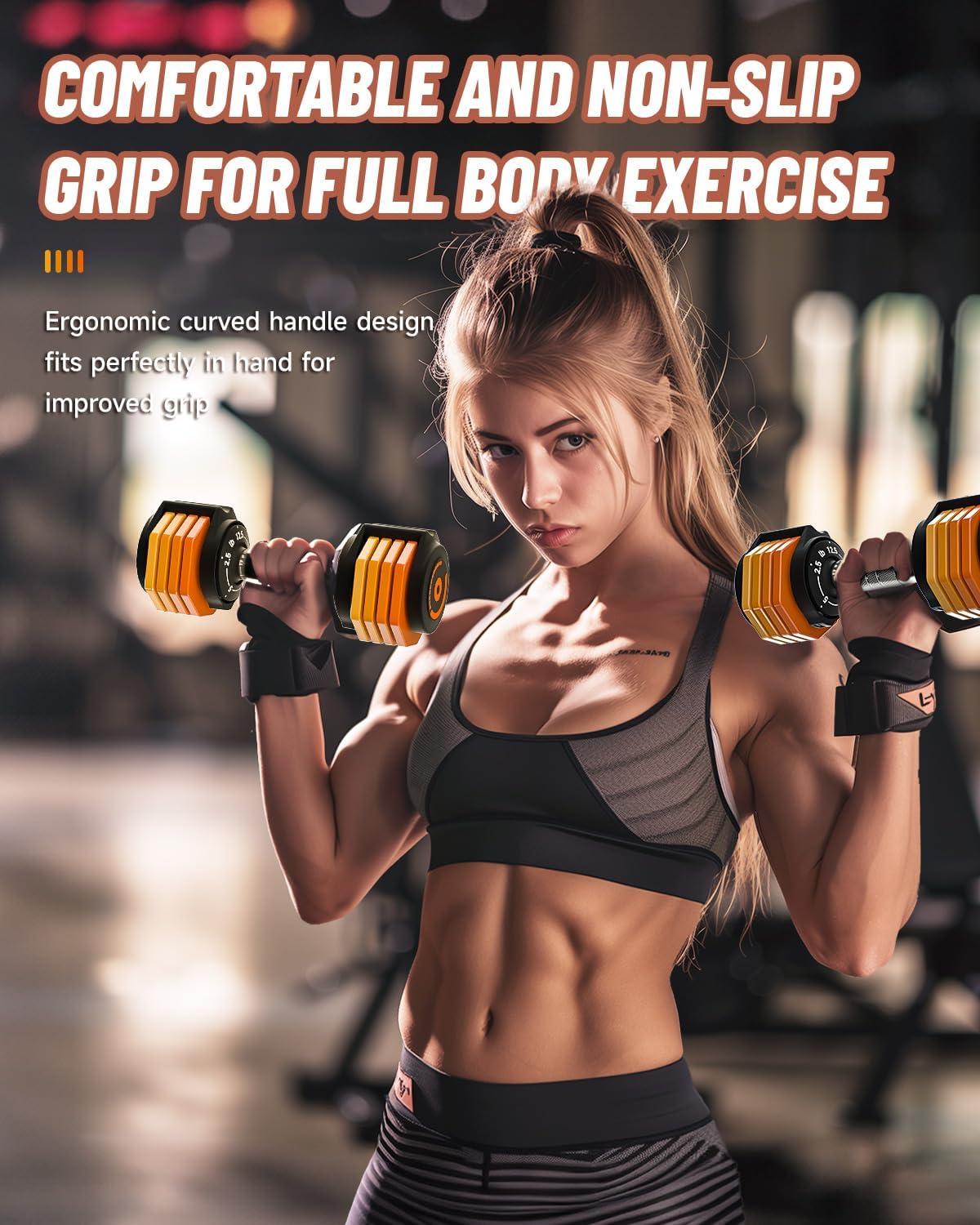 Adjustable Dumbbells Set, 1-Sec Fast Adjustable 5 Free Weights, Premium Comfort Non-slip Metal Handle, Compact Size for Full Body Home Workout
