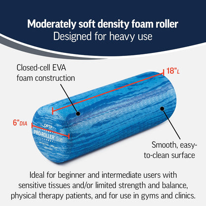 PRO-Roller Soft Density Foam Roller – Round, Blue, 36" x 6" | Soft foam roller for physical therapy, Pilates, yoga foam roll exercises, muscle recovery, blue, 36" x 6"