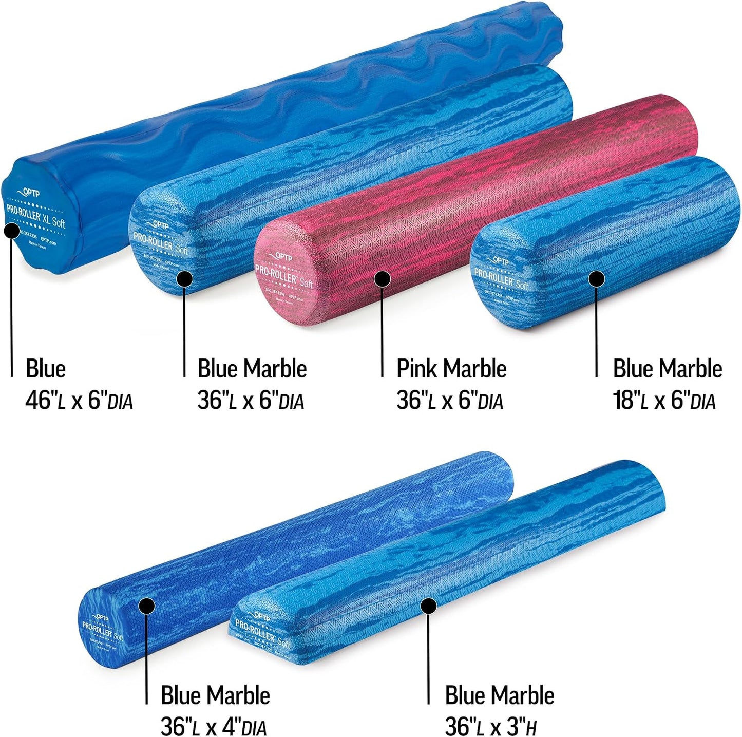 PRO-Roller Soft Density Foam Roller – Round, Blue, 36" x 6" | Soft foam roller for physical therapy, Pilates, yoga foam roll exercises, muscle recovery, blue, 36" x 6"