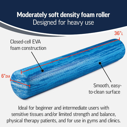 PRO-Roller Soft Density Foam Roller – Round, Blue, 36" x 6" | Soft foam roller for physical therapy, Pilates, yoga foam roll exercises, muscle recovery, blue, 36" x 6"