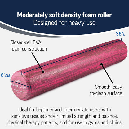 PRO-Roller Soft Density Foam Roller – Round, Blue, 36" x 6" | Soft foam roller for physical therapy, Pilates, yoga foam roll exercises, muscle recovery, blue, 36" x 6"
