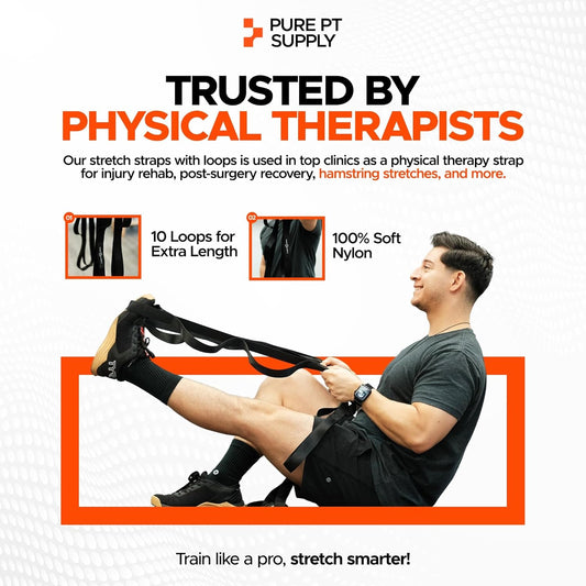 Pure PT Stretching Strap with 10 Loops – Non-Elastic - Physical Therapist-Approved Stretch strap for Stretching, Yoga, Injury Recovery & Flexibility | Premium Yoga Strap - Expert Workouts Included