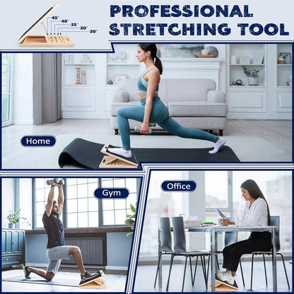 Portable Wooden Slant Board for Calf Stretching Squats Calf Stretcher Pilates Physical Therapy Equipment Adjustable Incline Board for Knees Ankle Heel Feet Leg