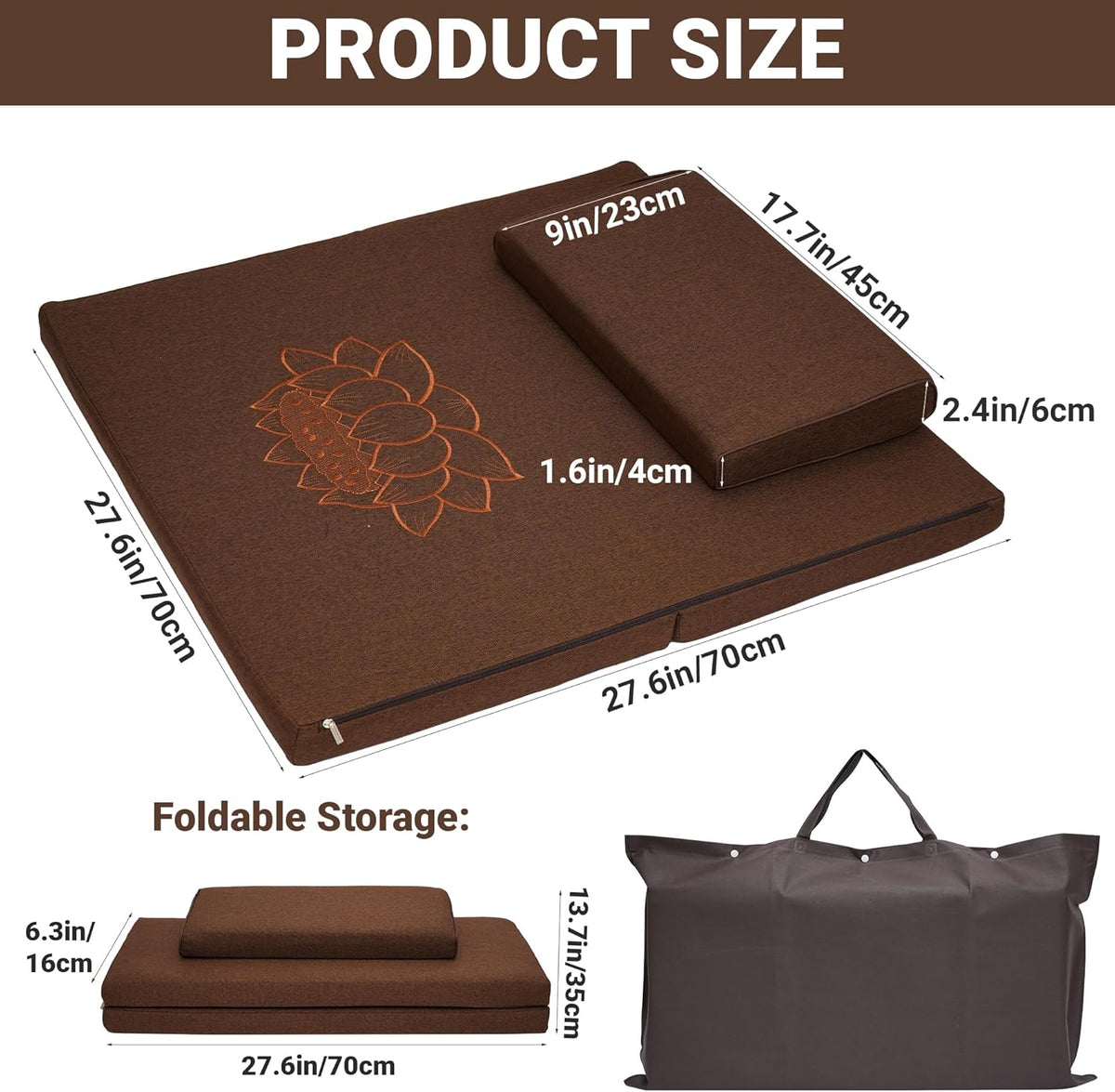 Meditation Cushion Set, 27.6in×27.6in Meditation Pillow for Sitting on Floor, Ergonomic Support for Yoga, Washable Cover, Large Size Floor Cushion for Yoga Mindfulness Meditation