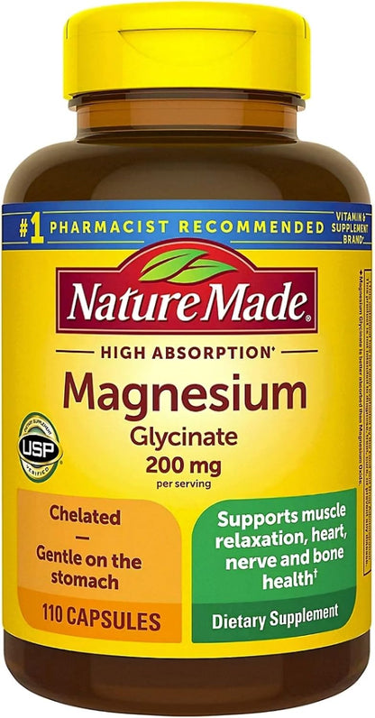 Nature Made Magnesium Glycinate 200 mg per Serving, 60 Capsules