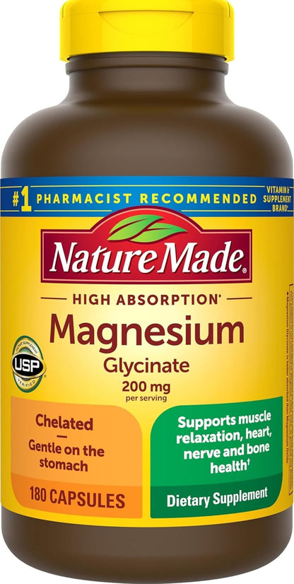 Nature Made Magnesium Glycinate 200 mg per Serving, 60 Capsules