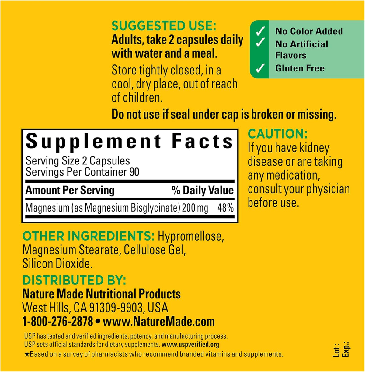 Nature Made Magnesium Glycinate 200 mg per Serving, 60 Capsules