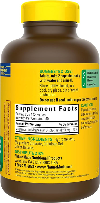 Nature Made Magnesium Glycinate 200 mg per Serving, 60 Capsules