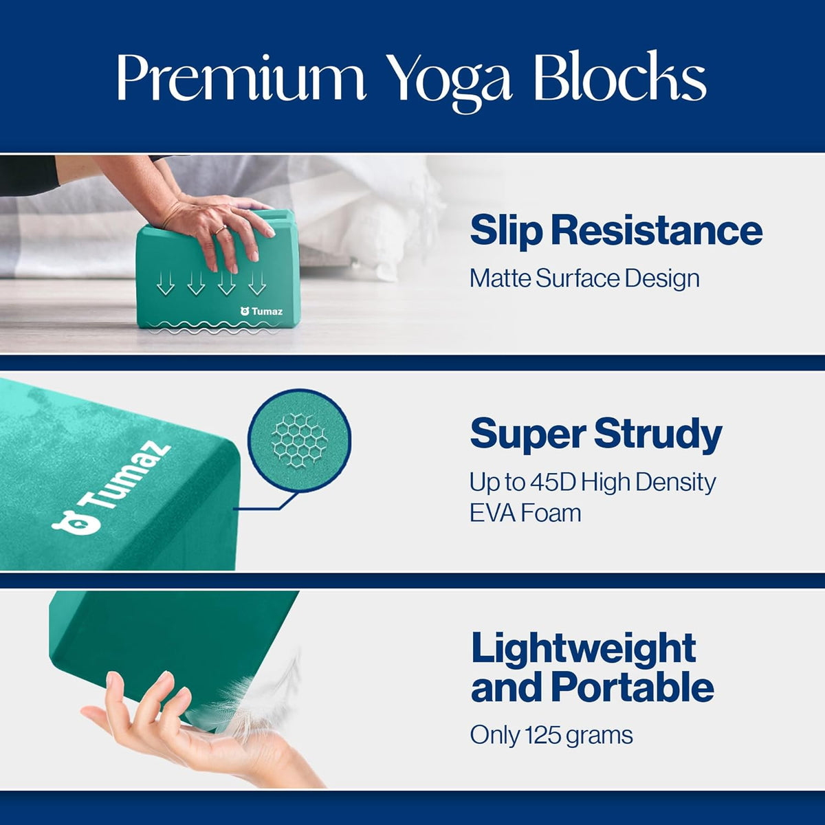 Non-Slip Yoga Blocks，High-Density EVA Foam 2 Pack for Yoga & Pilates | High-Density Support | Lightweight | EVA Foam | Non-Slip Stability | Free Yoga E-Book