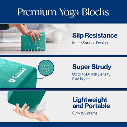 Non-Slip Yoga Blocks，High-Density EVA Foam 2 Pack for Yoga & Pilates | High-Density Support | Lightweight | EVA Foam | Non-Slip Stability | Free Yoga E-Book