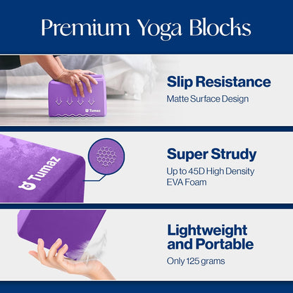 Non-Slip Yoga Blocks，High-Density EVA Foam 2 Pack for Yoga & Pilates | High-Density Support | Lightweight | EVA Foam | Non-Slip Stability | Free Yoga E-Book