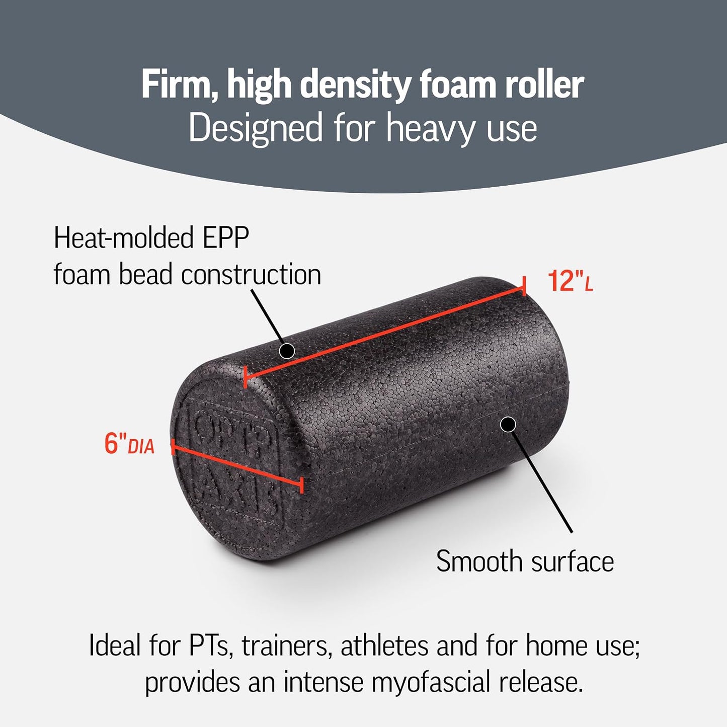 AXIS Firm Density Foam Roller – Round, Black, 36" x 6" | High density foam roller for heavy use, physical therapy, yoga, Pilates, fitness exercise & sports training, smooth surface