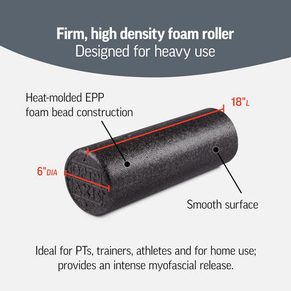 AXIS Firm Density Foam Roller – Round, Black, 36" x 6" | High density foam roller for heavy use, physical therapy, yoga, Pilates, fitness exercise & sports training, smooth surface