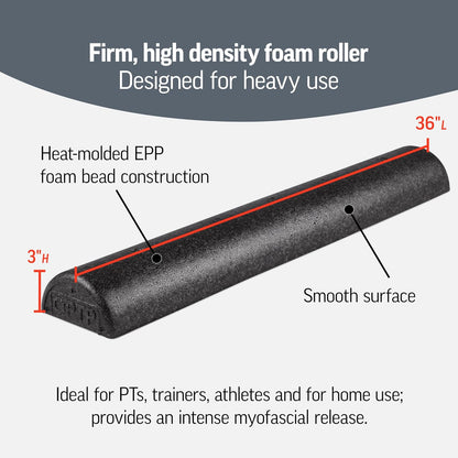 AXIS Firm Density Foam Roller – Round, Black, 36" x 6" | High density foam roller for heavy use, physical therapy, yoga, Pilates, fitness exercise & sports training, smooth surface