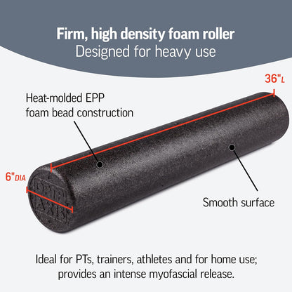 AXIS Firm Density Foam Roller – Round, Black, 36" x 6" | High density foam roller for heavy use, physical therapy, yoga, Pilates, fitness exercise & sports training, smooth surface